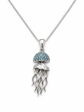 Sterling Silver Jellyfish Pendant Necklace with Blue Crystal Accents